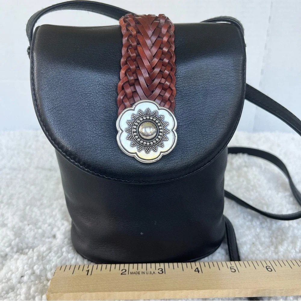 Brighton One World Women's Vintage Black Mini Leather Bucket Crossbody Bag